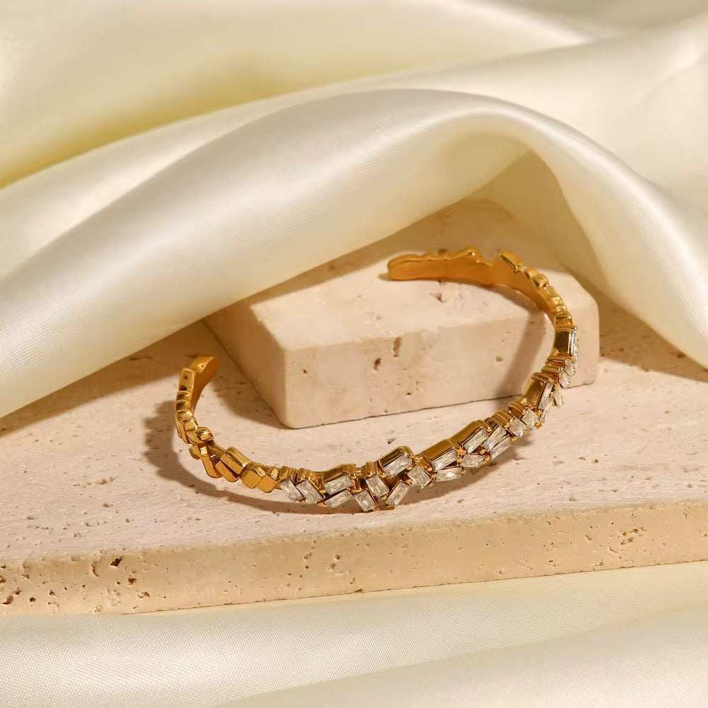 Thin Criss Cross Baguette Adjustable Kada Bracelet- Gold