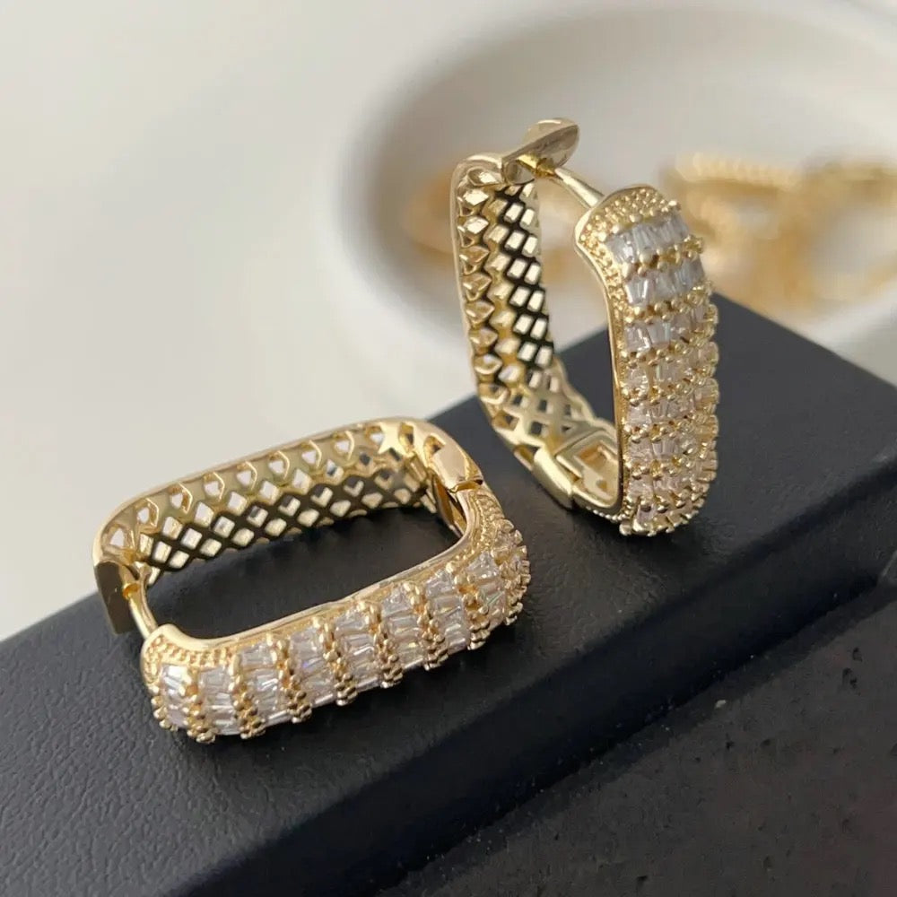 Big Gold Studded Square Hoops