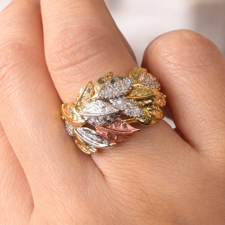 Olive Branch Tricolour Statement Ring