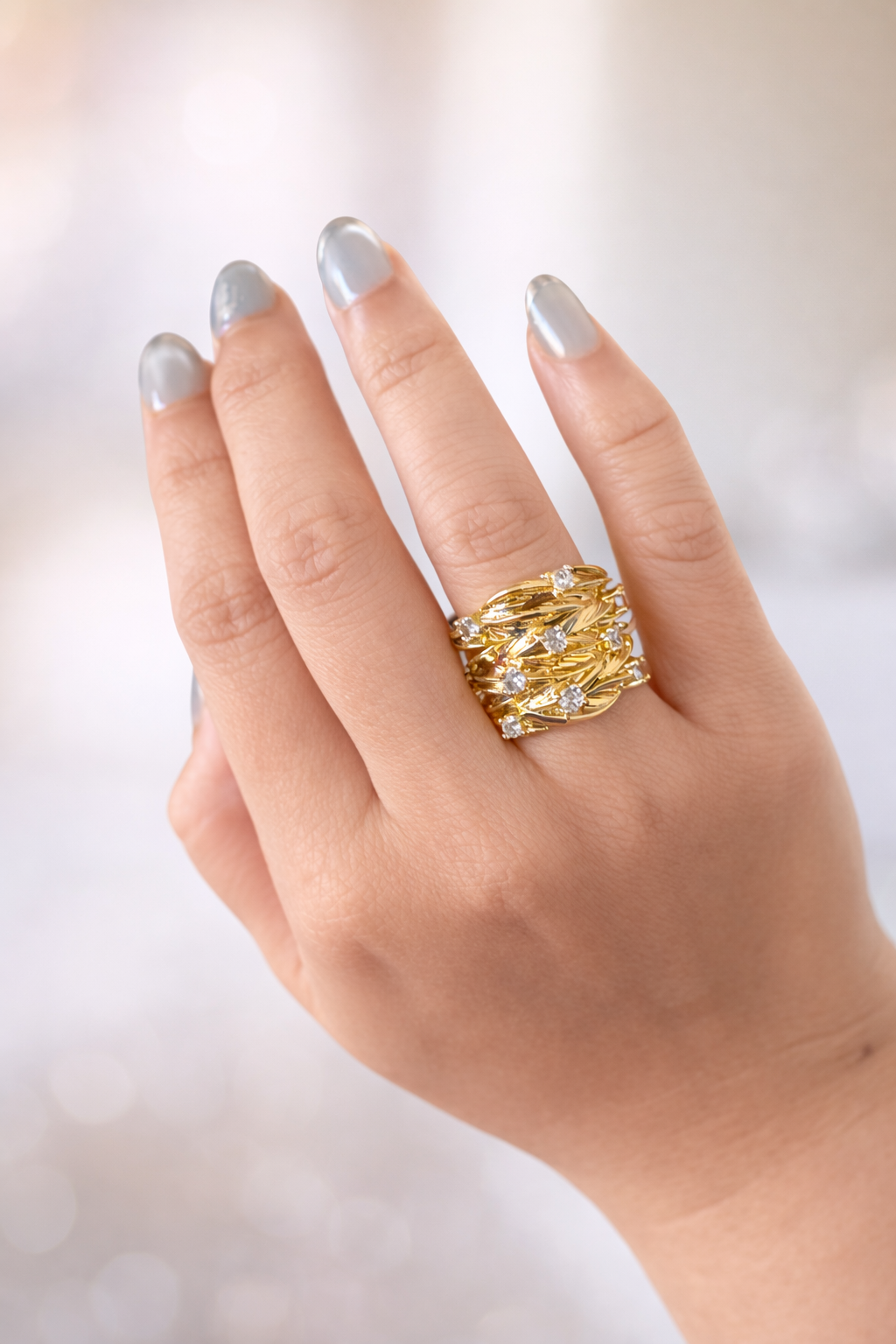 Wineyard Studded Statement Ring-Gold