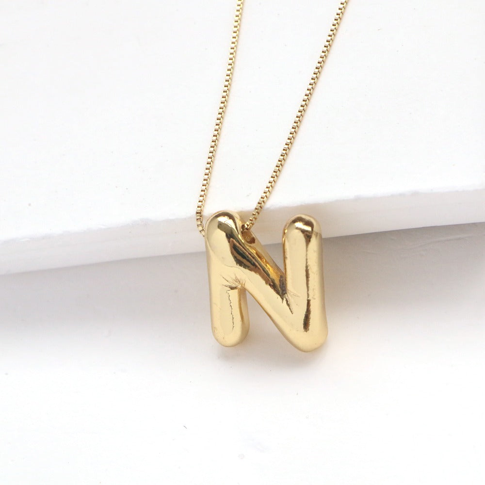 Solid Gold Big Balloon Alphabets Necklace