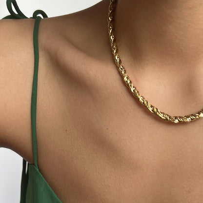 Thick Twisted Rope Necklace-Gold