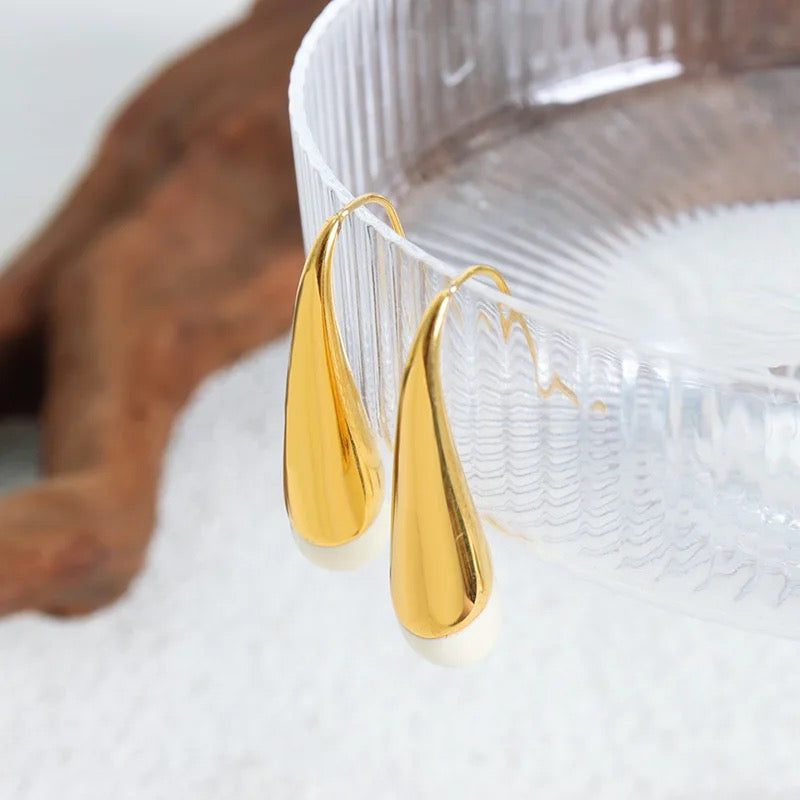 White Enamel Gold Drop Earrings