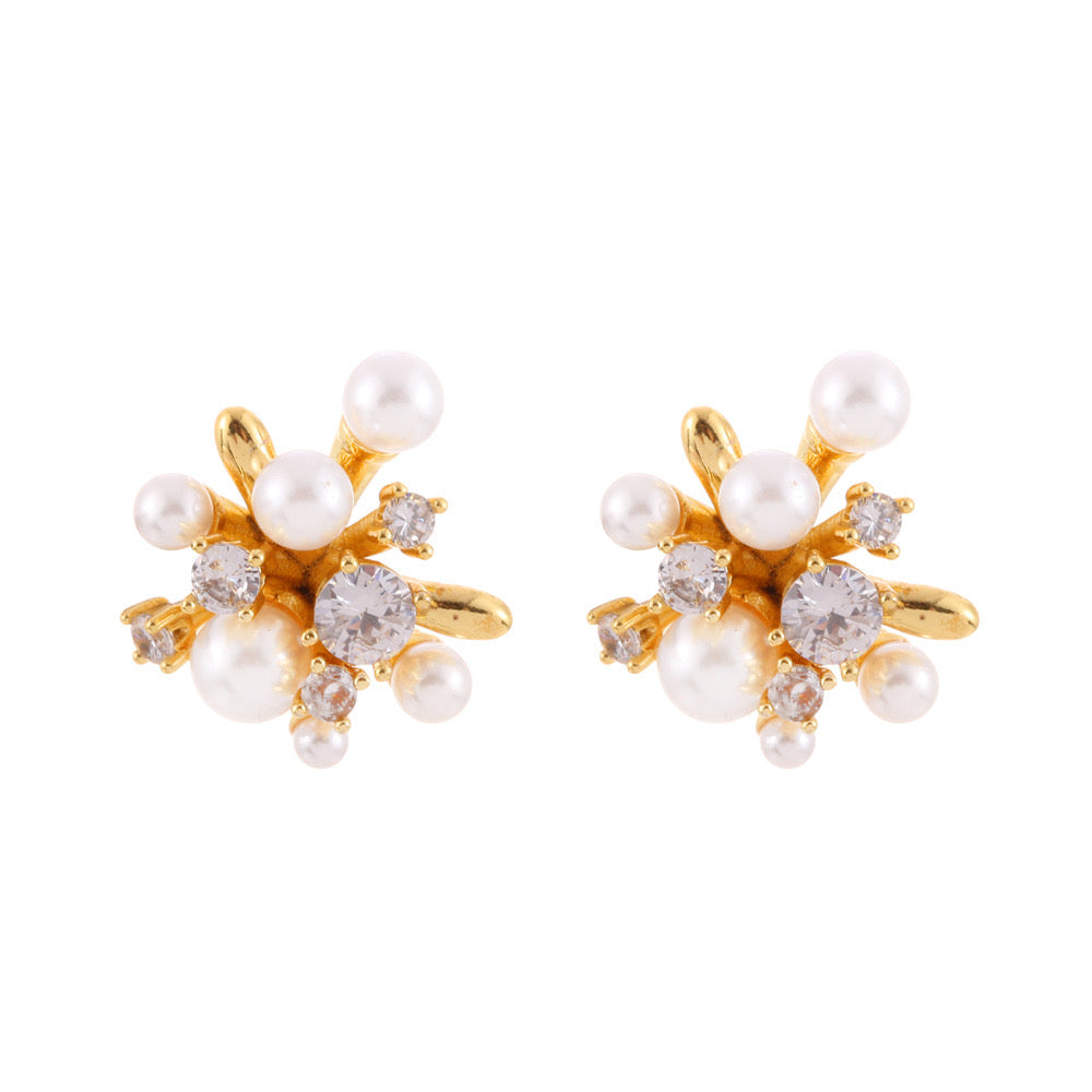 Pearl Cluster Stud Earrings-Gold