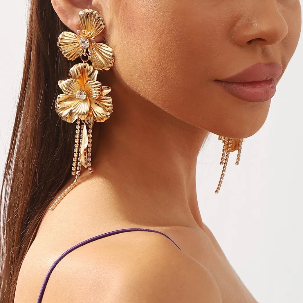Massive Gold Floral Statement Earrings