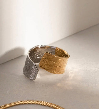 Cross Band Silver Gold Ring