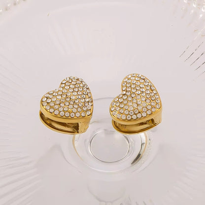 Studded Heart Clip On Earrings-Gold