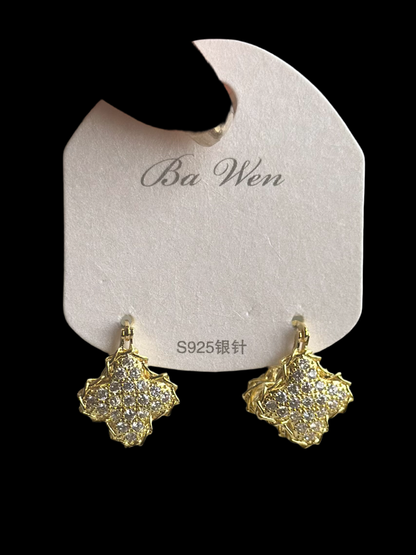 Studded Clover Gold Bali Earrings