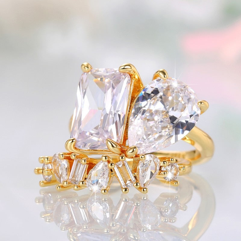 Duo Radiance Solitaire Ring 2 Pc Combo-Gold