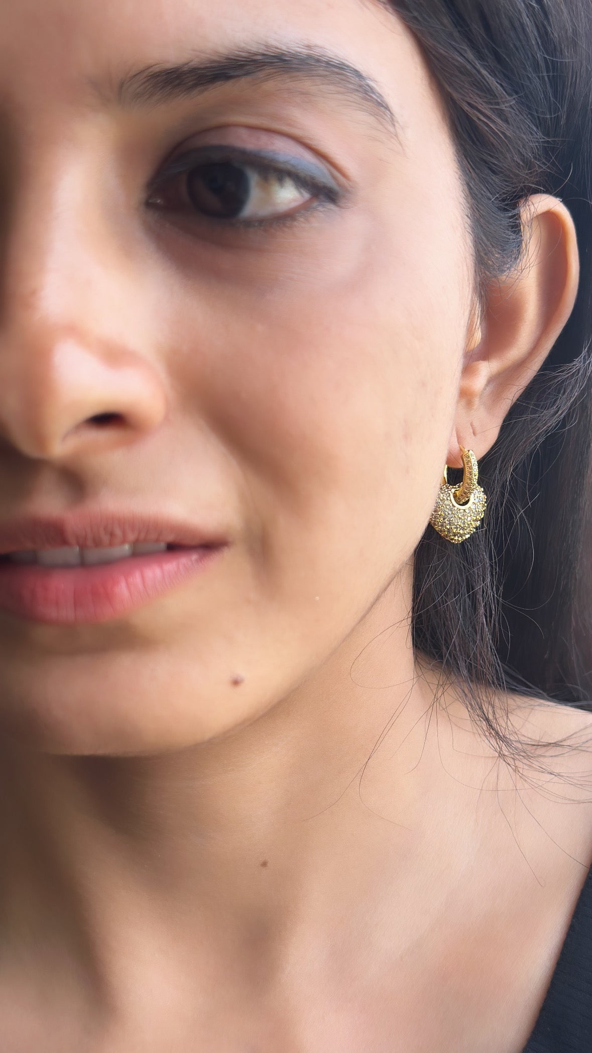 Studded Heart & Ring 2 in 1 Earrings-Gold