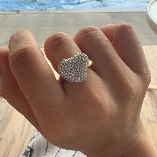 Studded Heart Adjustable Ring-Gold