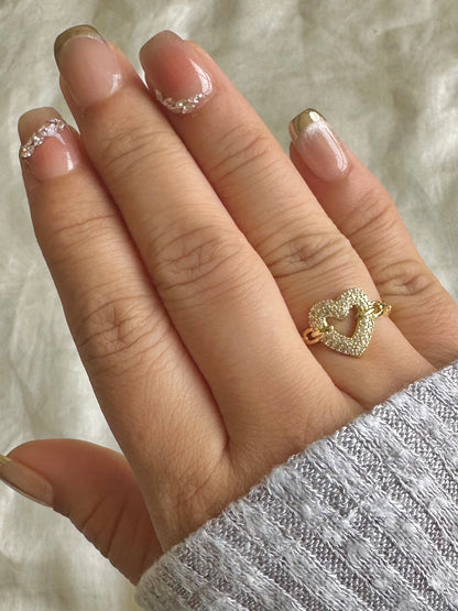 Studded Heart Halo Gold Ring