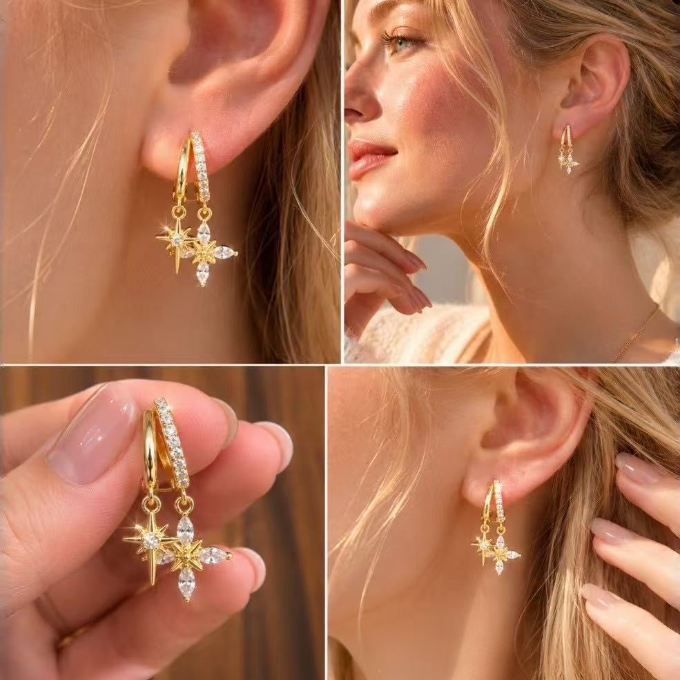 Dangling Starlit Earrings-Gold