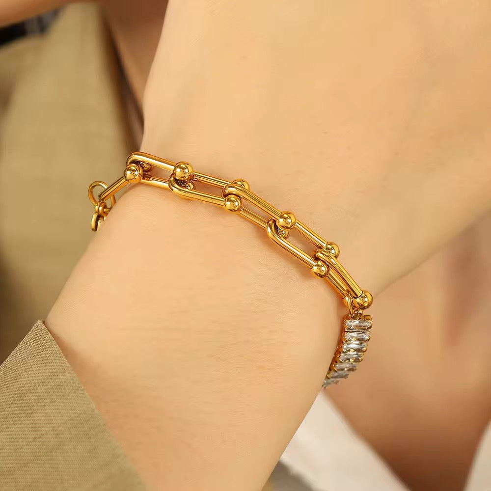 Link & Tennis Half n Half SS Bracelet