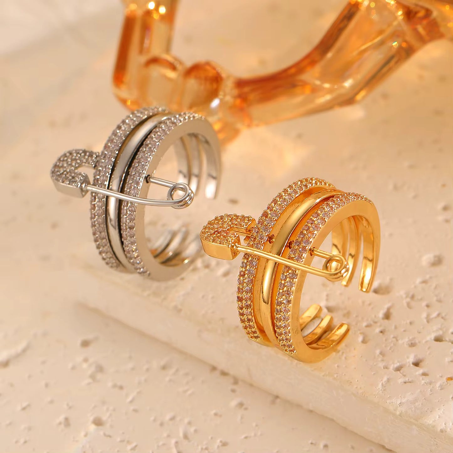 Triple Safety Lock Ring-Gold