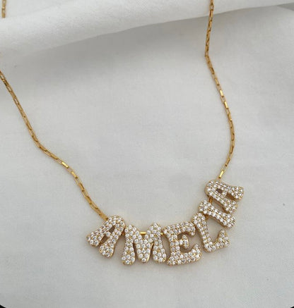 Studded Alphabet Name Necklace-customised OR Single Alphabet
