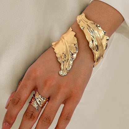 Wrapping Leaf Bracelet + Ring -Gold Set