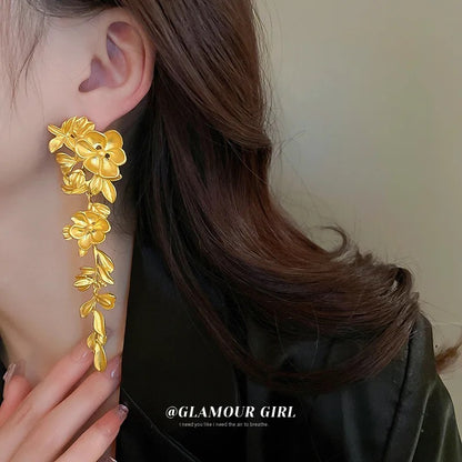 Floral Creeper Danglers- Matte Gold