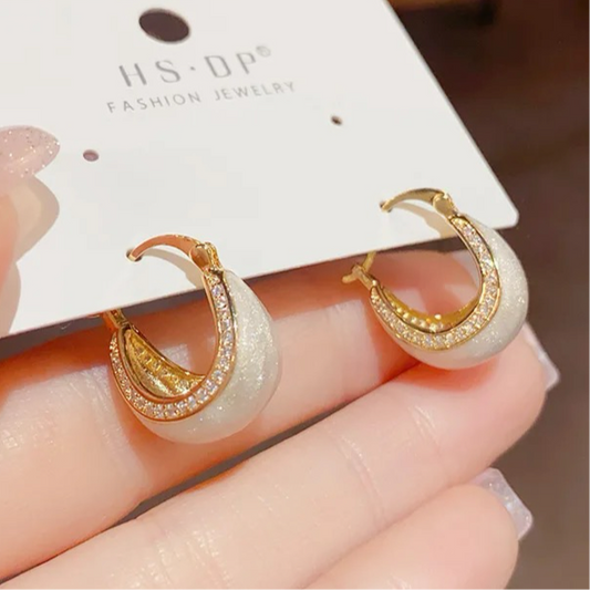 Tiny White Studded Enamel Hoop Earrings