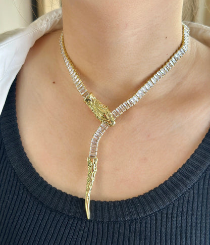 Serpant Baguette Necklace-Silver