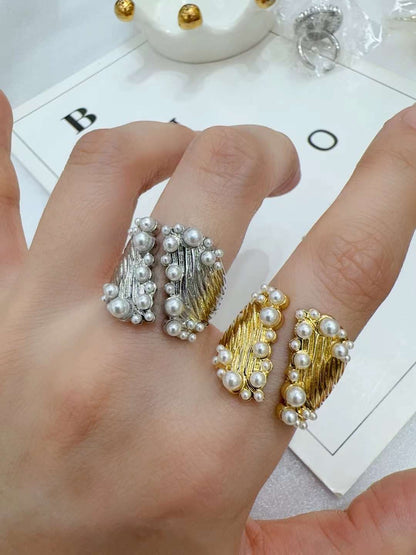 Vertical Pearl Ring-Silver & Gold