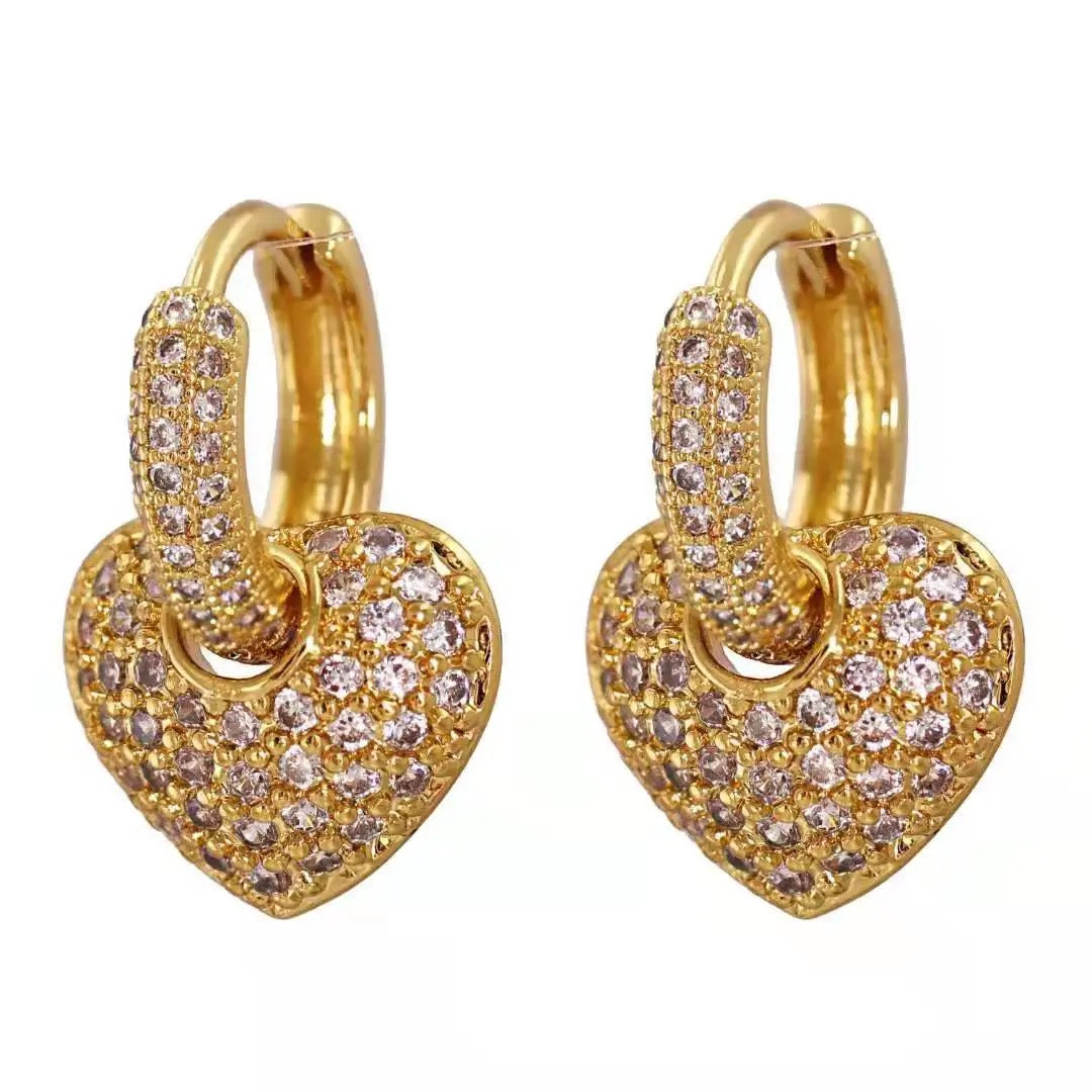 Studded Heart & Ring 2 in 1 Earrings-Gold