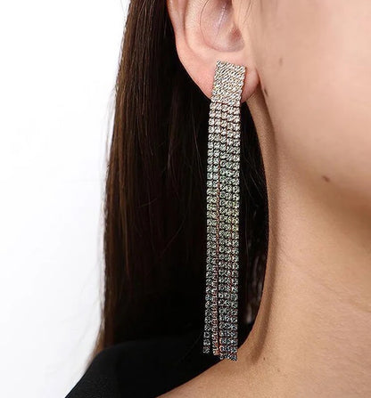 Studded Long Danglers-Silver & Gold
