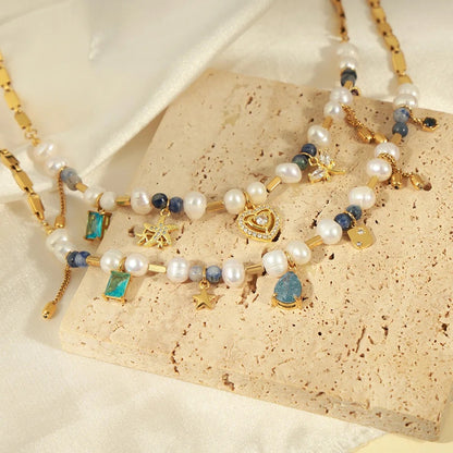 Stone Fresh Water Pearl Executive Necklace-Blue