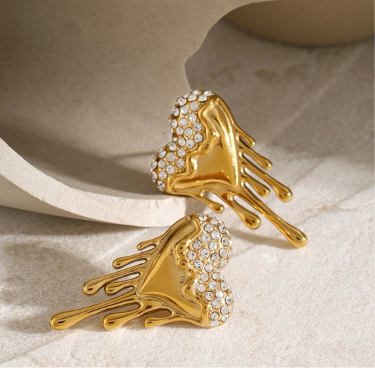Melting Diamond Studded Heart Earrings
