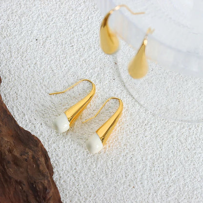 White Enamel Gold Drop Earrings