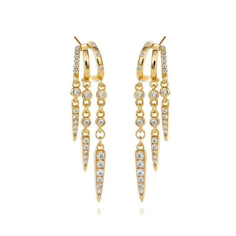 Triple Spike Drop Earrings-Gold
