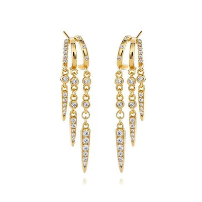 Triple Spike Drop Earrings-Gold