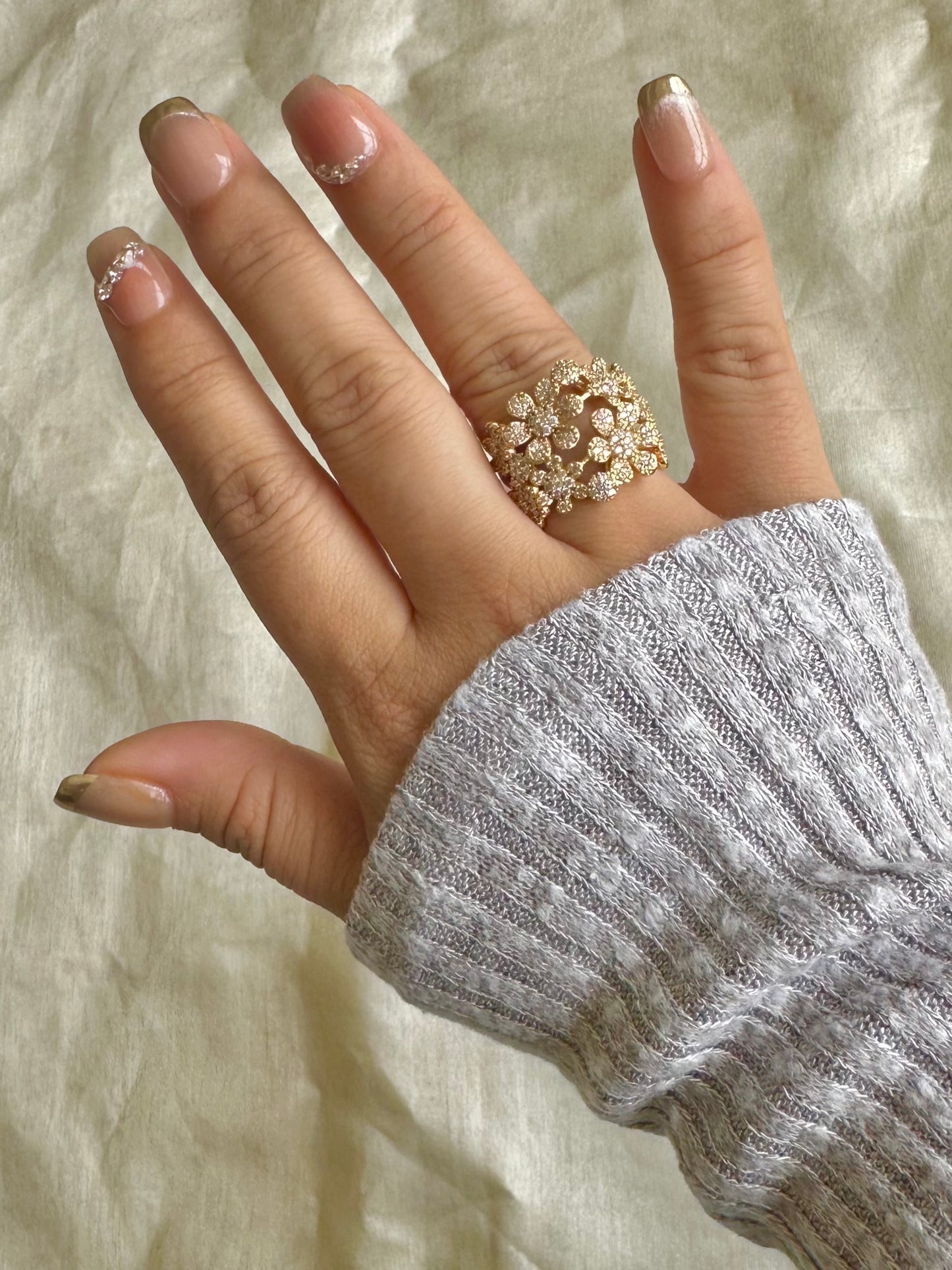 Studded 3D Flower Statement Ring