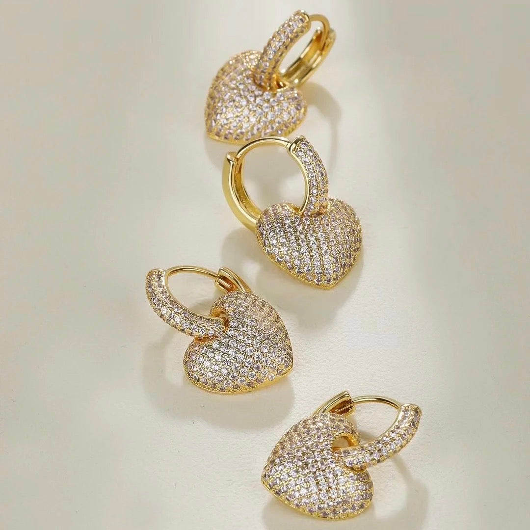 Studded Heart & Ring 2 in 1 Earrings-Gold