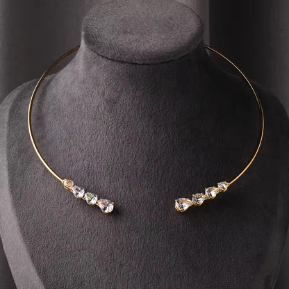 Four Solitaire Gold Choker Necklace