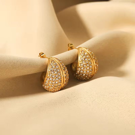 Studded Bucket Drop Earrings-Gold