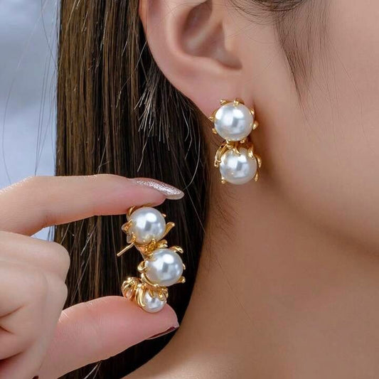 Large Pearl Hoops Stud Style