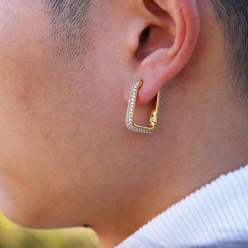 Studded Square Hoop Earrings-Medium and Mini Size