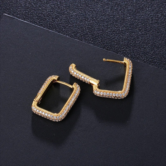 Mini Studded Square Hoop Earrings-Gold