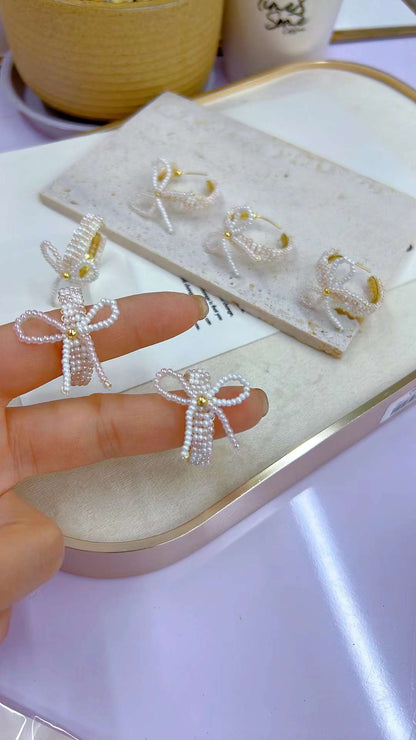 Pearl Bow Hoops