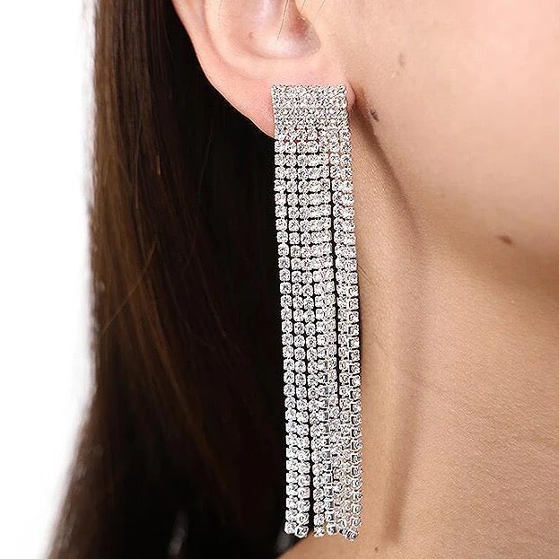 Studded Long Danglers-Silver & Gold
