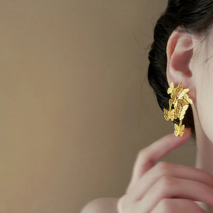 Butterfly Cluster Dangler Earrings-Gold