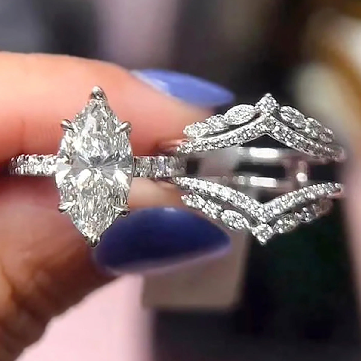 Marquise Cut Double Band-Silver