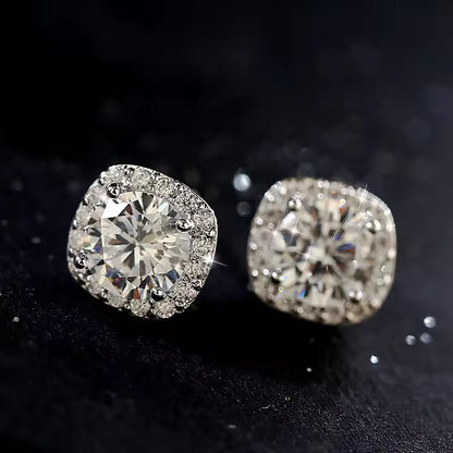 Halo Solitaire Stud Earrings- Silver