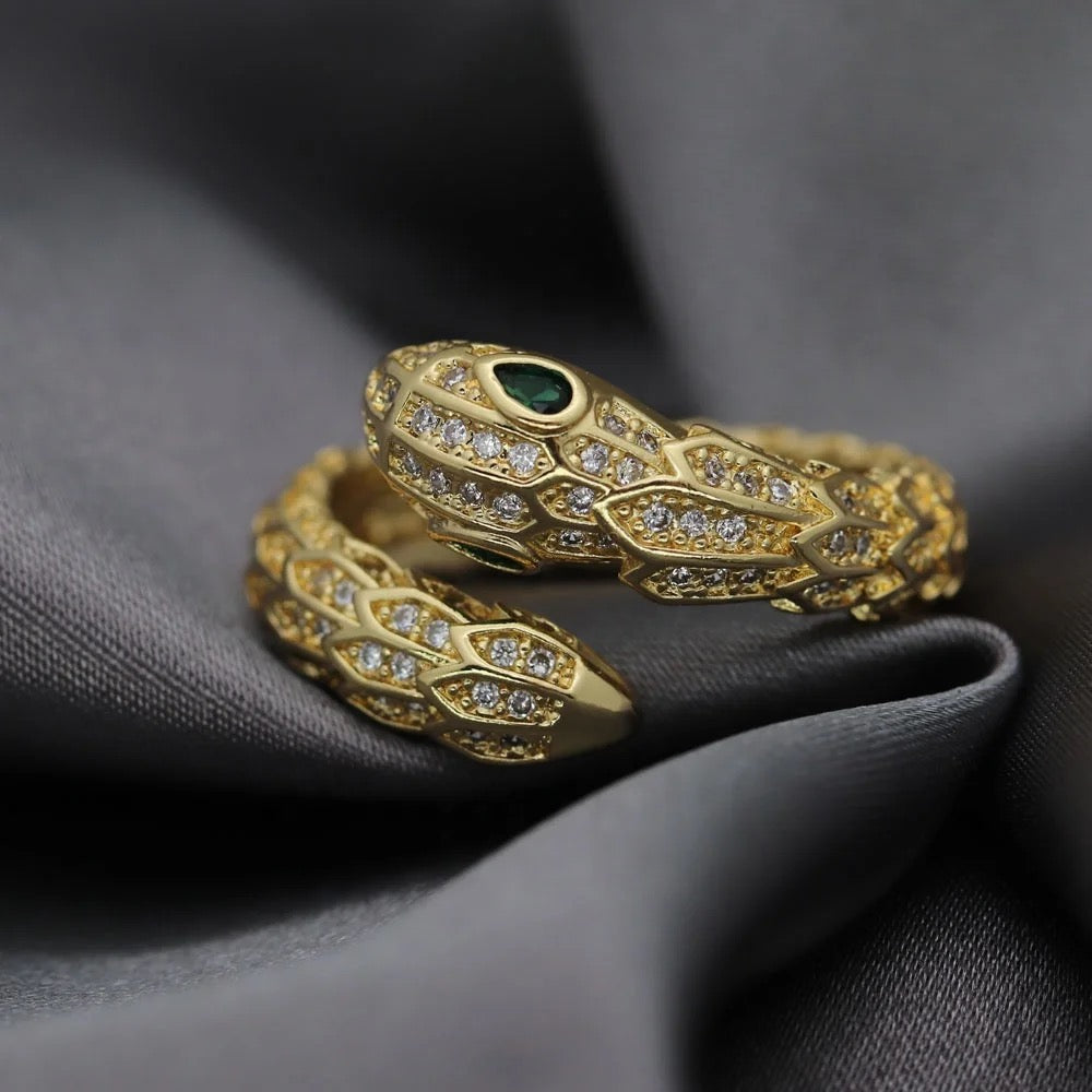 Chunky Snake Studded Ring-Gold