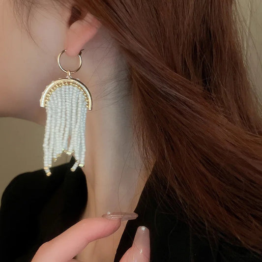 White Sequin Danglers