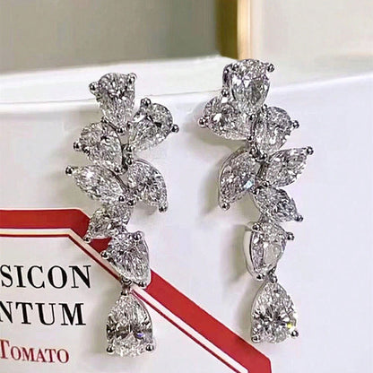Glam Cascading Teardrop Earrings-Silver