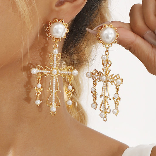 Statement Cross Earrings-Gold