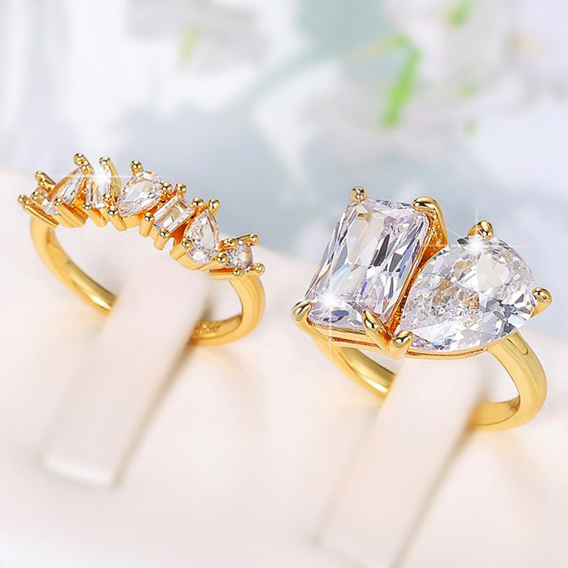 Duo Radiance Solitaire Ring 2 Pc Combo-Gold
