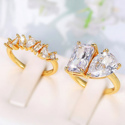 Duo Radiance Solitaire Ring 2 Pc Combo-Gold